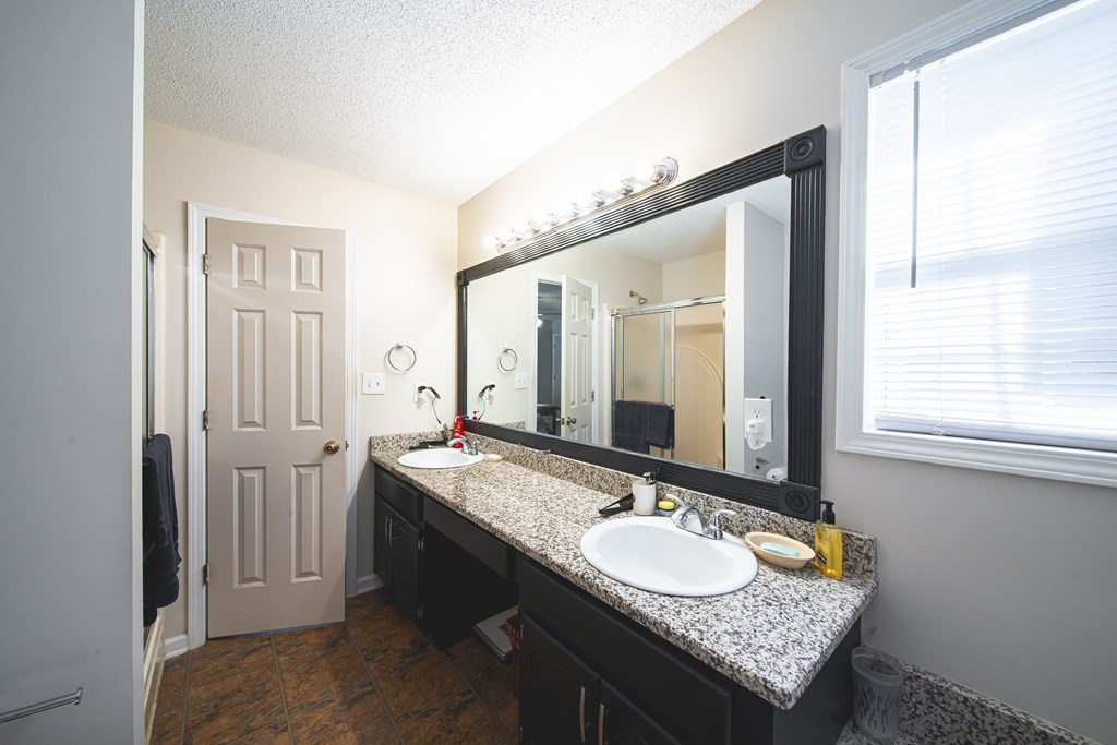 200 Lake Amah Lee Road Hampton, GA 30228 - Photo 25 of 29 a bathroom with a granite countertop sink and a mirror