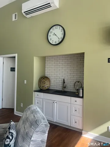 a view of a patio with a table