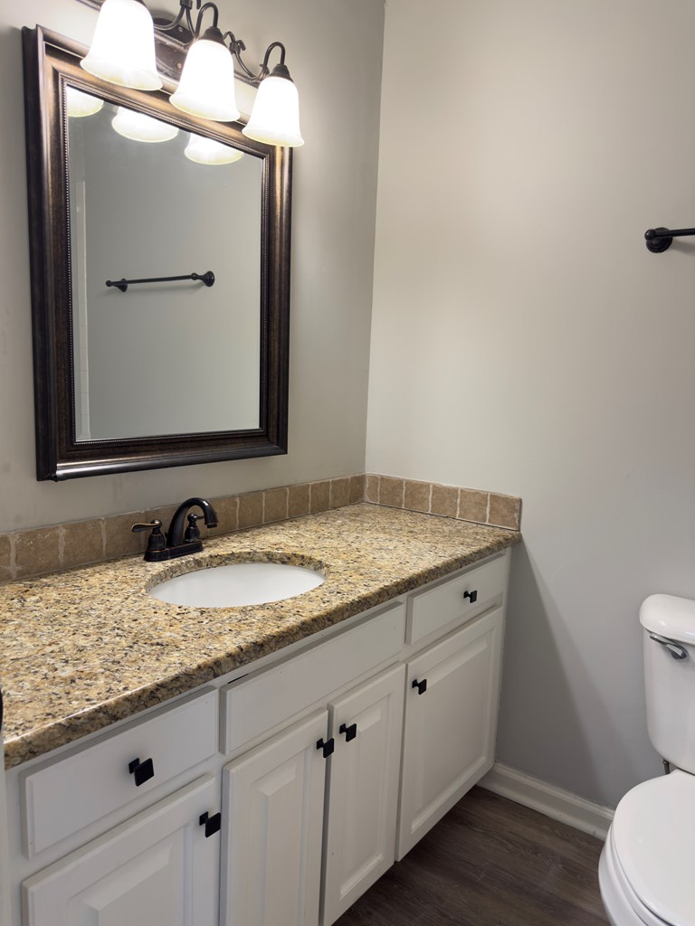 5829 Moon Road Columbus, GA 31909 - Photo 13 of 20 a bathroom with a granite countertop toilet sink and mirror
