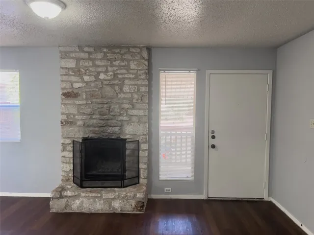 a room with a fireplace