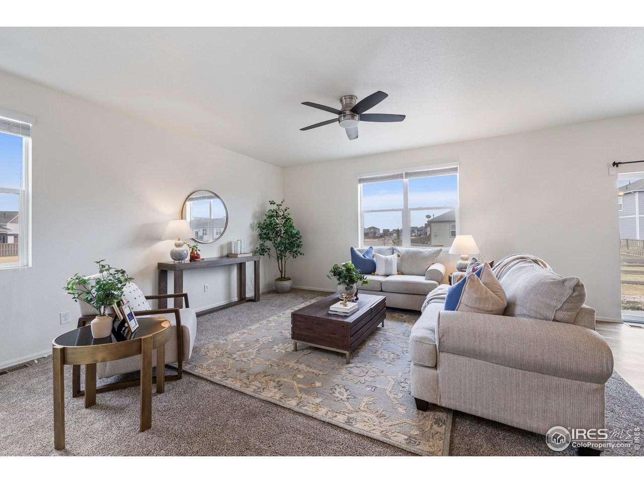 421 Harrow Street Severance, CO 80550 - Photo 2 of 47 Living Room. Large windows. Tons of natural light & ceiling fan