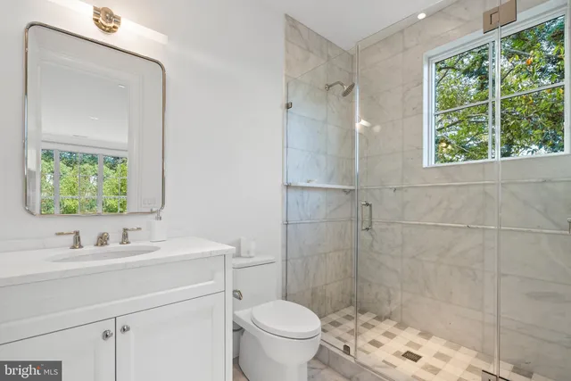 a bathroom with a sink a toilet and a mirror