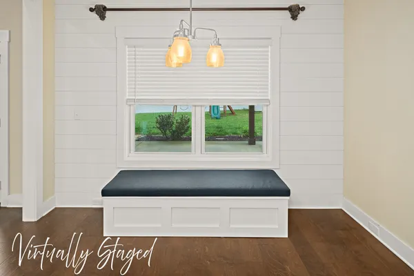 a view of a small space with racks on the wall