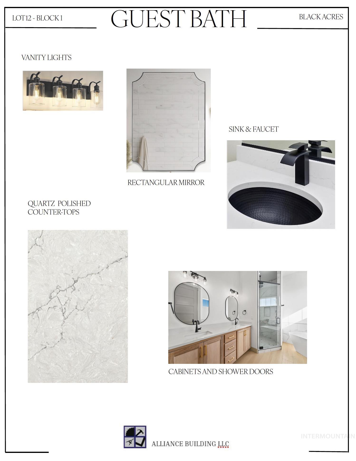 12124 October Glory Street Middleton, ID 83644 - Photo 18 of 22 Design Specification, Guest Bath. Presenting material and fixture selections for the property's guest bath