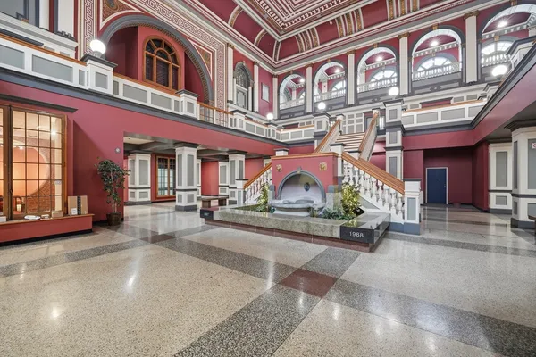 a view of a building with large windows