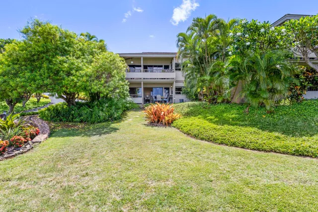 a front view of a house with yard and green space