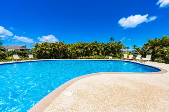 a view of a swimming pool with a yard