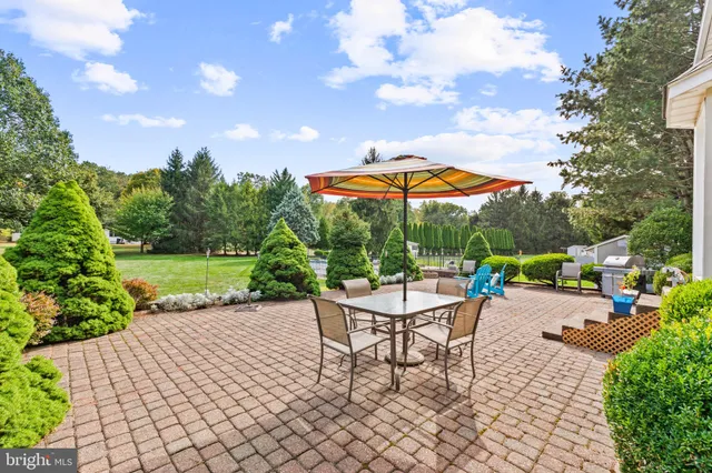 a view of yard with swimming pool and green space