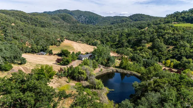 a view of a house with a mountain and a forest