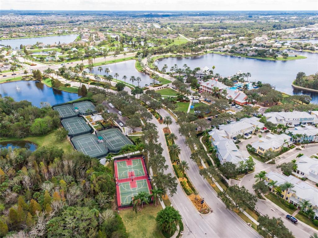 5605 Seagrass Place Apollo Beach, FL 33572 - Photo 86 of 86 an aerial view of city and lake with trees