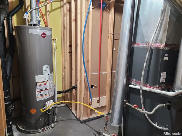 a utility room with lots of racks on the wall