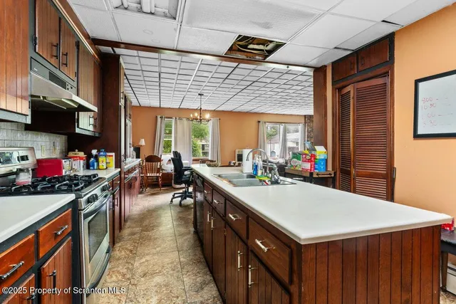 a kitchen with lots of counter top space