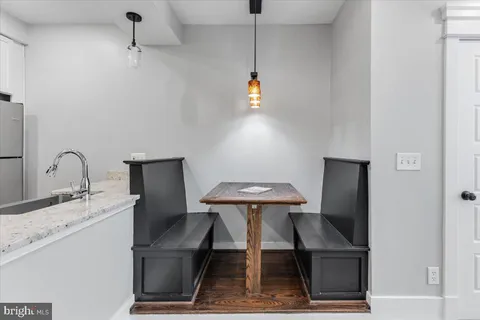 a workspace with furniture and window