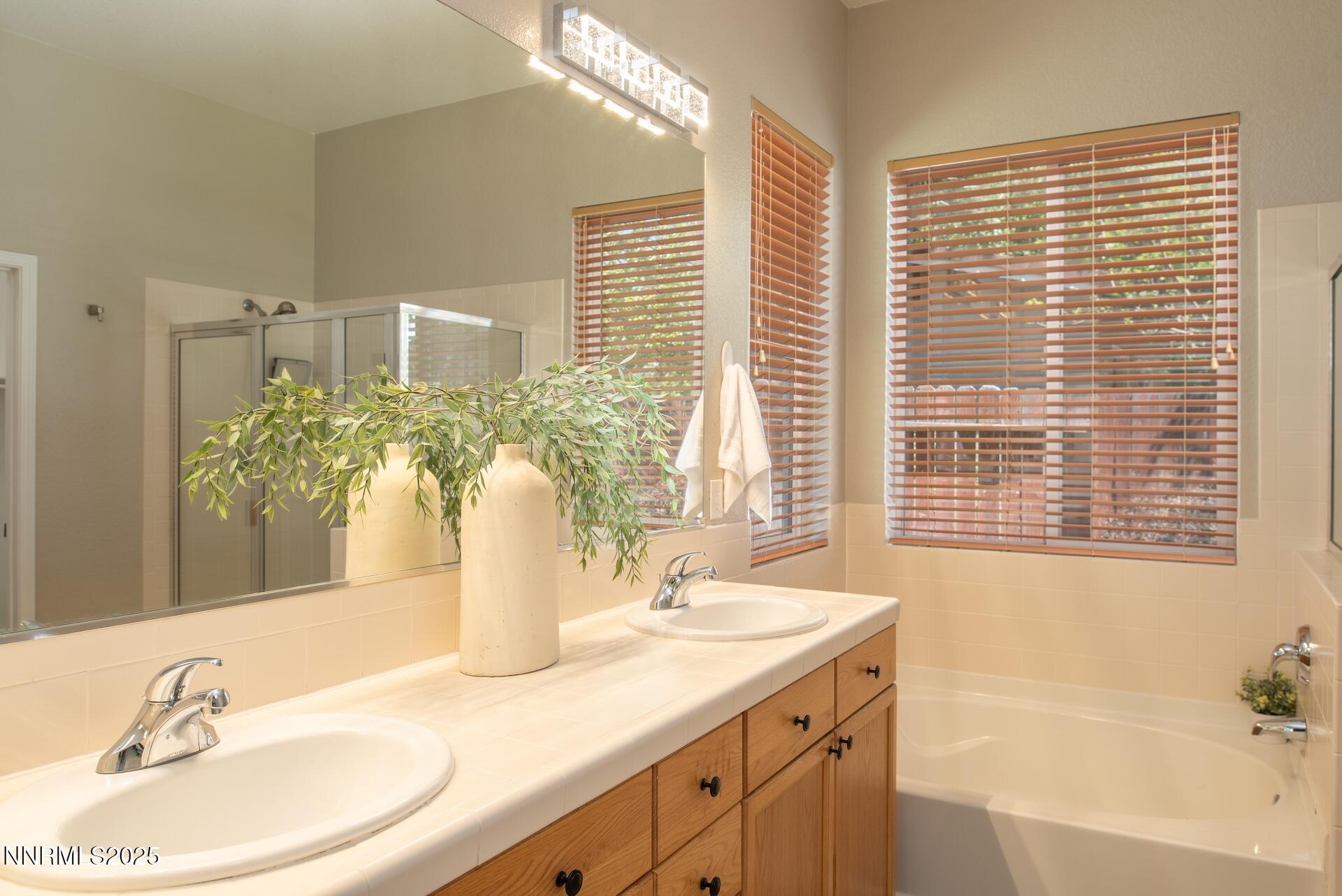 9579 Mammoth Court Reno, NV 89521 - Photo 14 of 39 a bathroom with a granite countertop sink and a bathtub