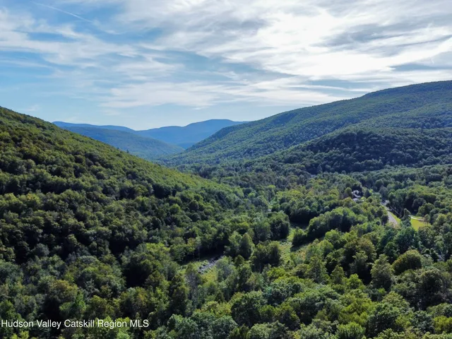 an aerial view of a house with a yard lake and green space