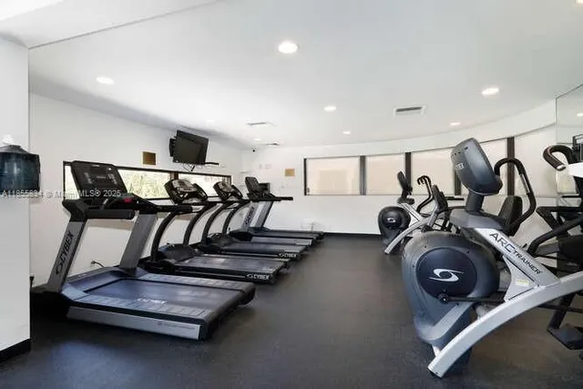 a view of a room with gym equipment