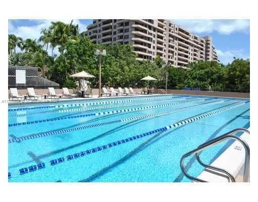 a view of a swimming pool with a garden