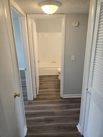 a bathroom with a toilet and a bathtub