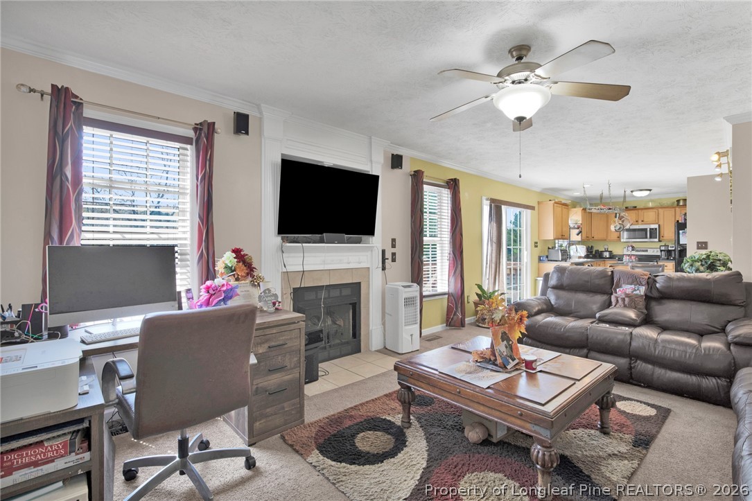 429 Bristlecone Road Fayetteville, NC 28311 - Photo 11 of 38 a living room with furniture a fireplace and a flat screen tv