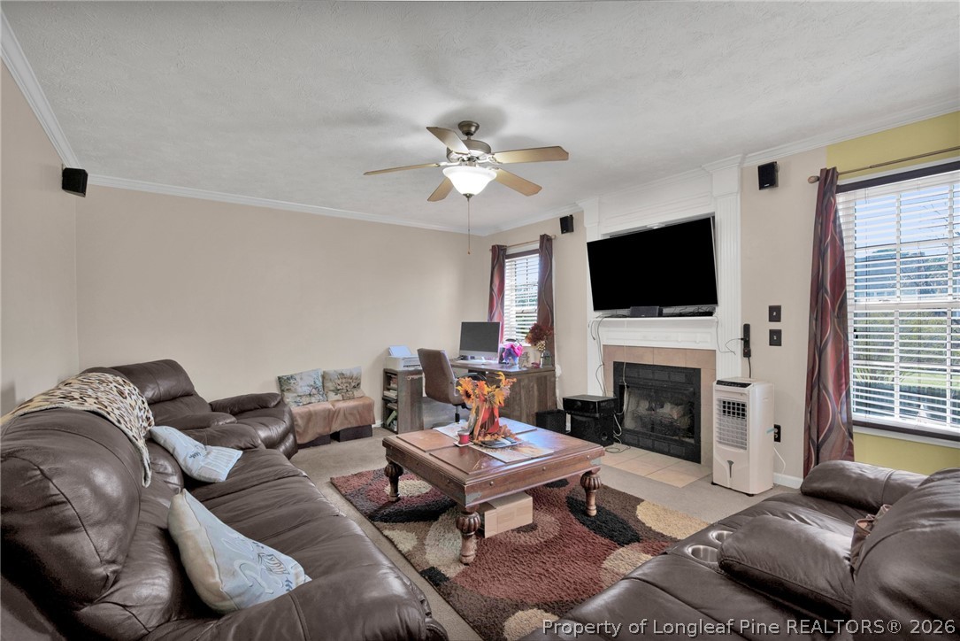 429 Bristlecone Road Fayetteville, NC 28311 - Photo 9 of 38 a living room with furniture a flat screen tv and a fireplace