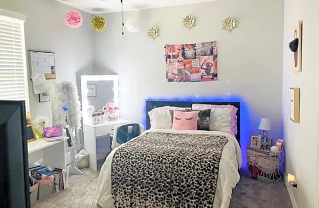 a bedroom with a bed and a dresser