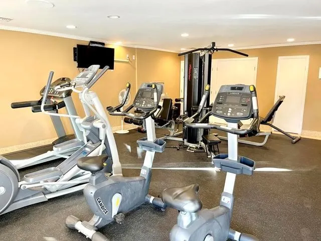 a view of a building with sitting area