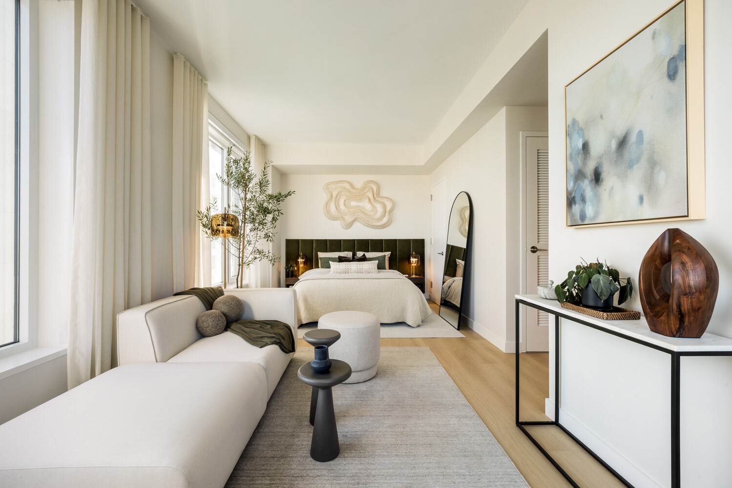 18 India Street, Unit 1108N Brooklyn, NY 11222 - Photo 2 of 18 a living room with furniture and a fireplace