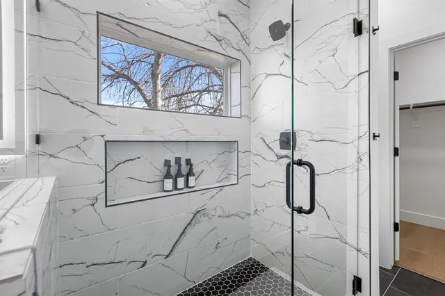 a bathroom with a bathtub