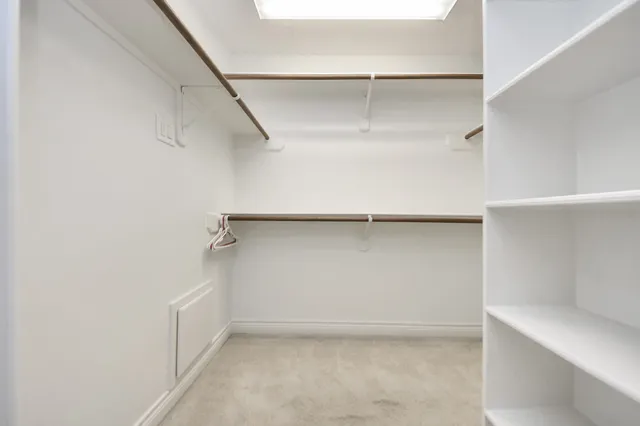 a view of walk in closet with empty racks
