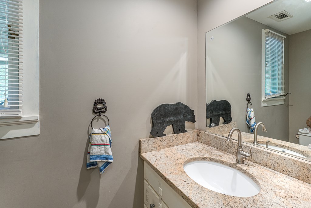 275 Village Road Murphy, NC 28906 - Photo 25 of 47 a bathroom with a granite countertop sink and a mirror