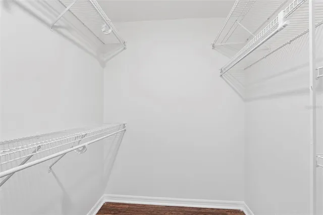 a view of a room with racks on the wall