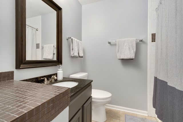 Undisclosed Address Bartlett, IL 60103 - Photo 27 of 45 a bathroom with a granite countertop sink and a mirror