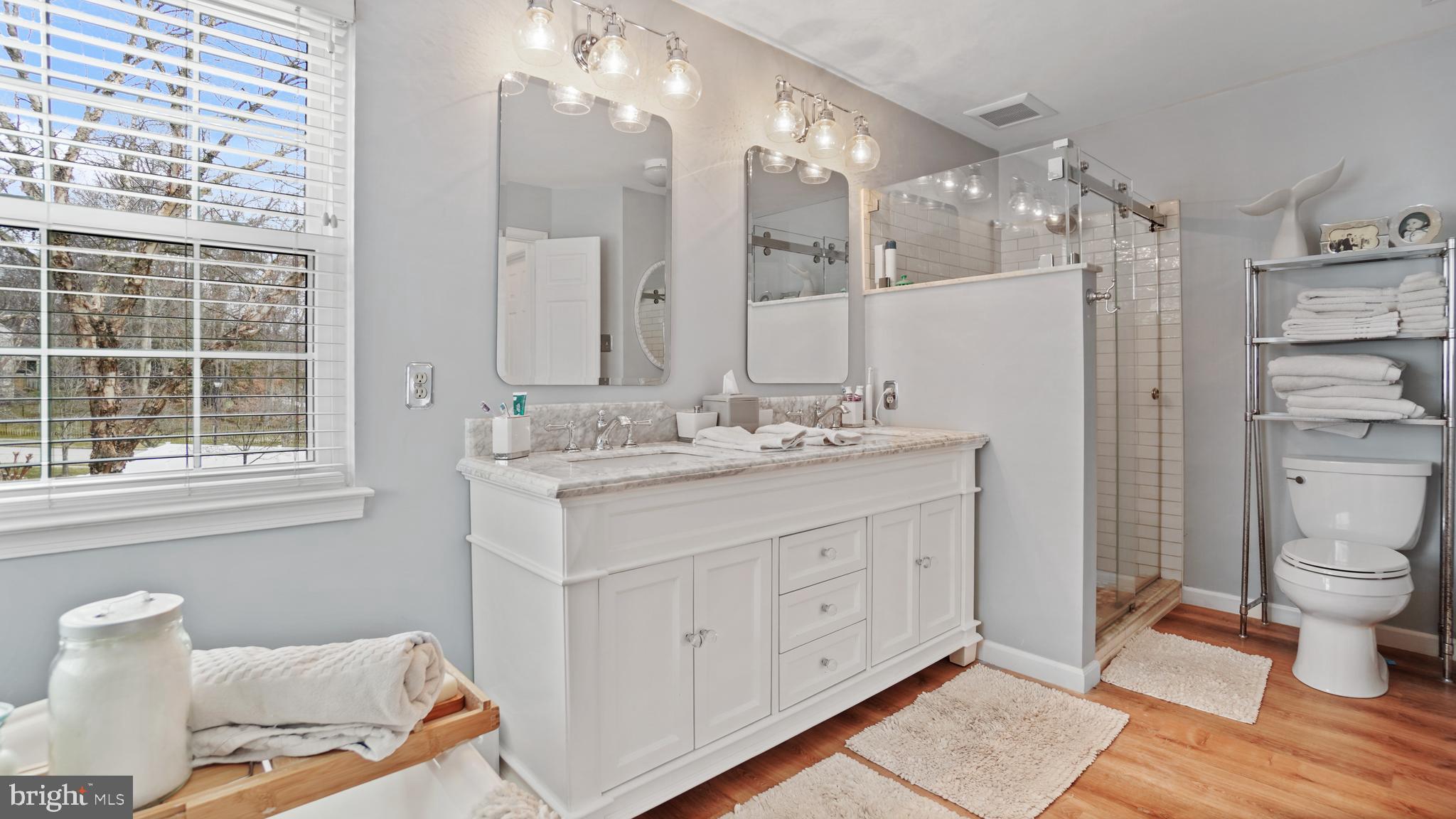 2801 Elsa Court Crofton, MD 21054 - Photo 32 of 58 a bathroom with a double vanity sink a toilet and a mirror