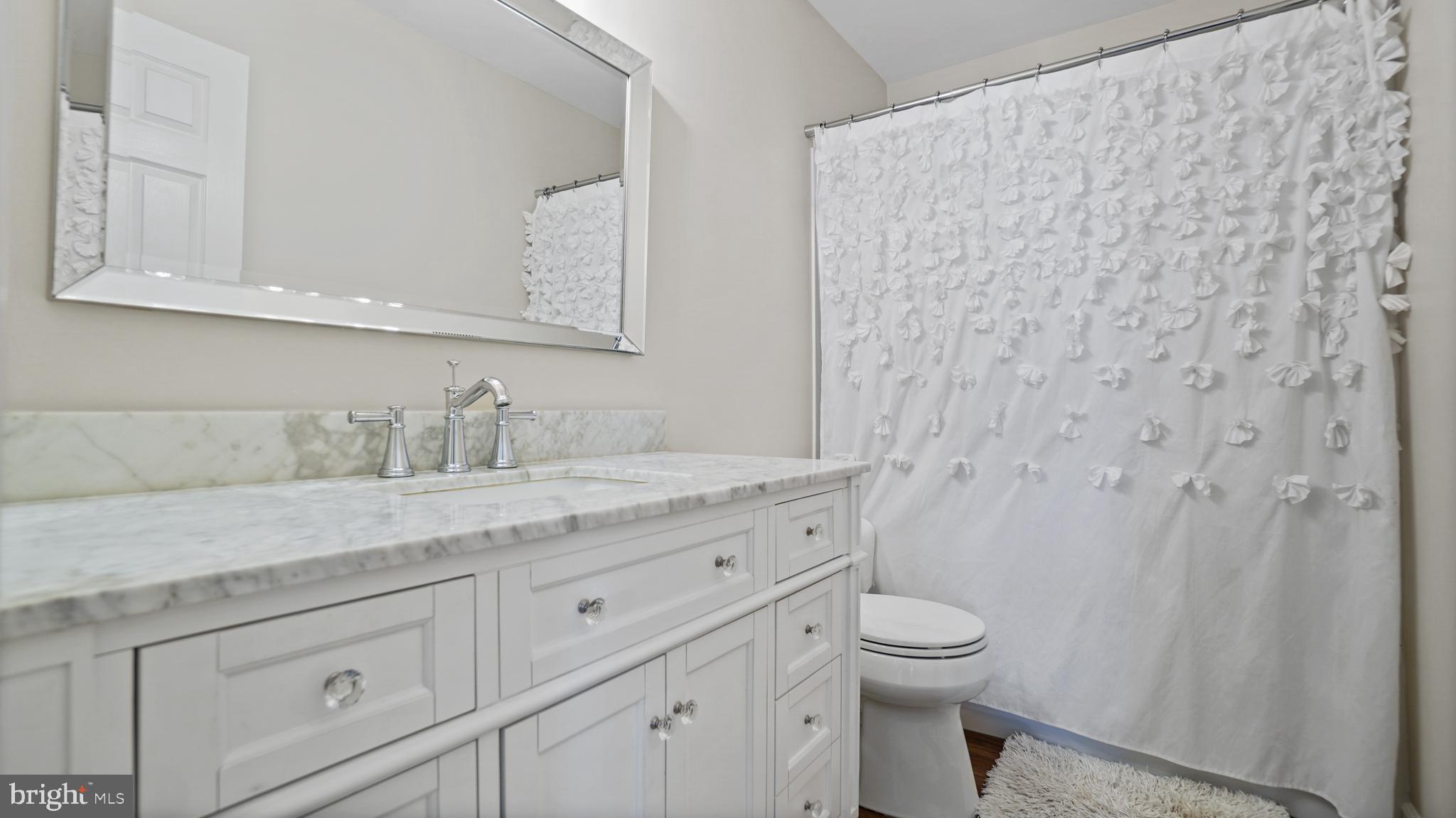 2801 Elsa Court Crofton, MD 21054 - Photo 39 of 58 a bathroom with a granite countertop sink a toilet and a mirror
