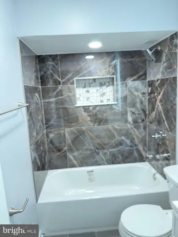 a bathroom with a toilet and a bathtub
