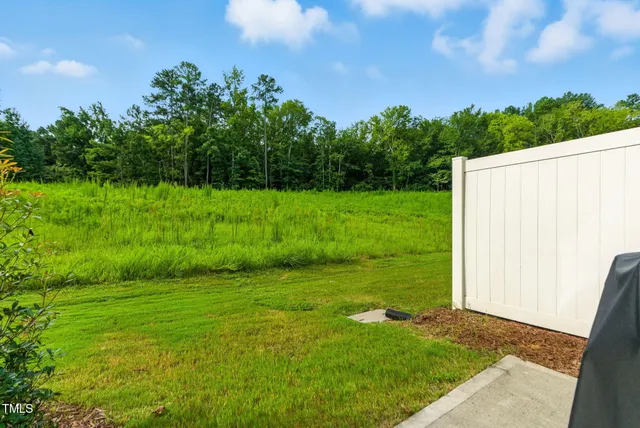 a view of backyard with barbeque grill and a large tree