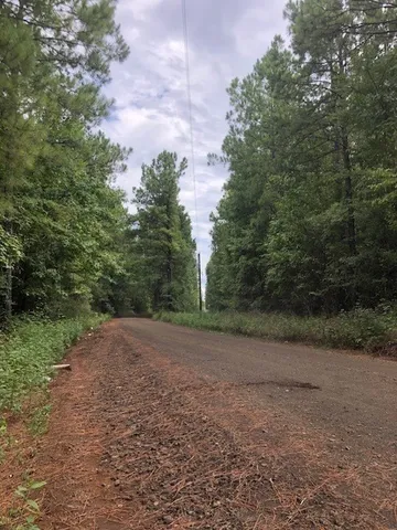 a view of a dirt road with a building