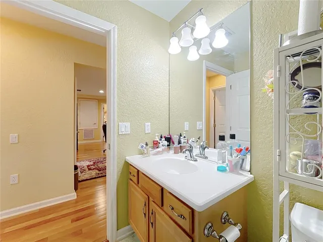 an aerial view of a house with a garden