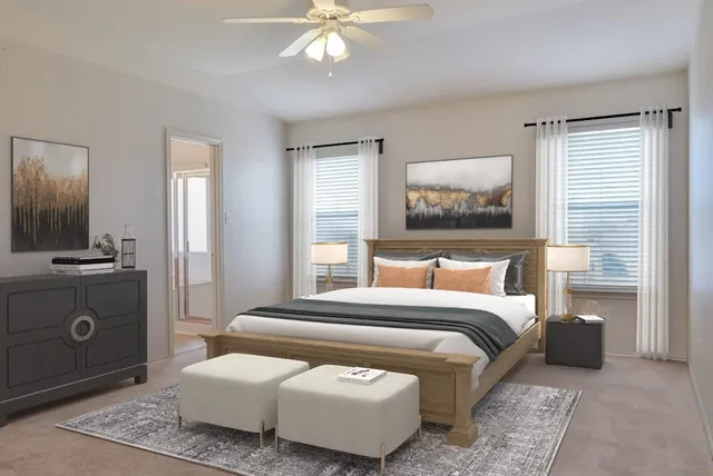 a workspace with furniture and window