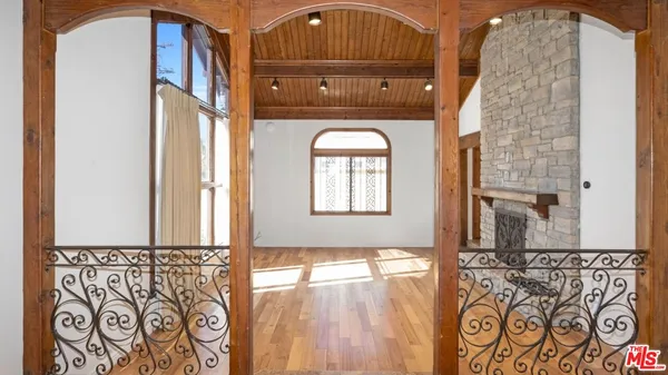 a view of a fireplace in a room