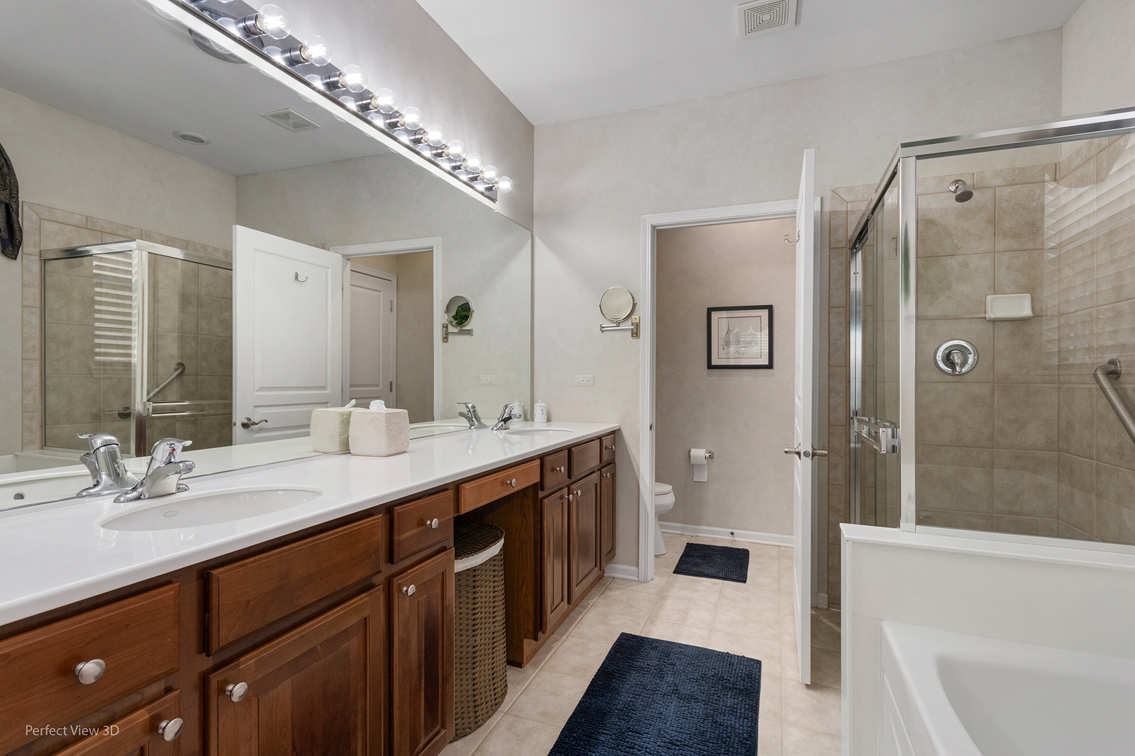 2468 Rolling Ridge Elgin, IL 60124 - Photo 16 of 29 a spacious bathroom with a double vanity sink a large mirror and shower