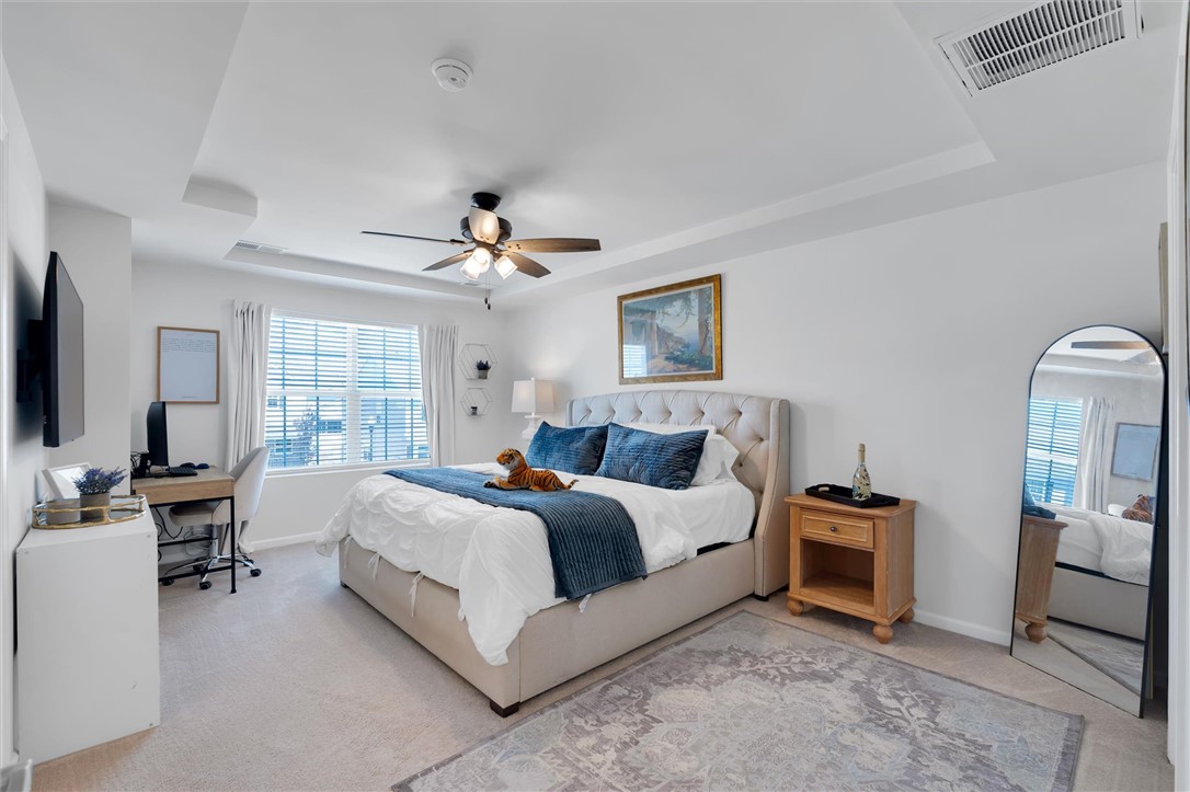 453 Bee Cv Way Pendleton, SC 29670 - Photo 13 of 25 A tranquil primary bedroom retreat features a walk-in closet, tray ceilings and plush carpet, perfect for peaceful slumber.