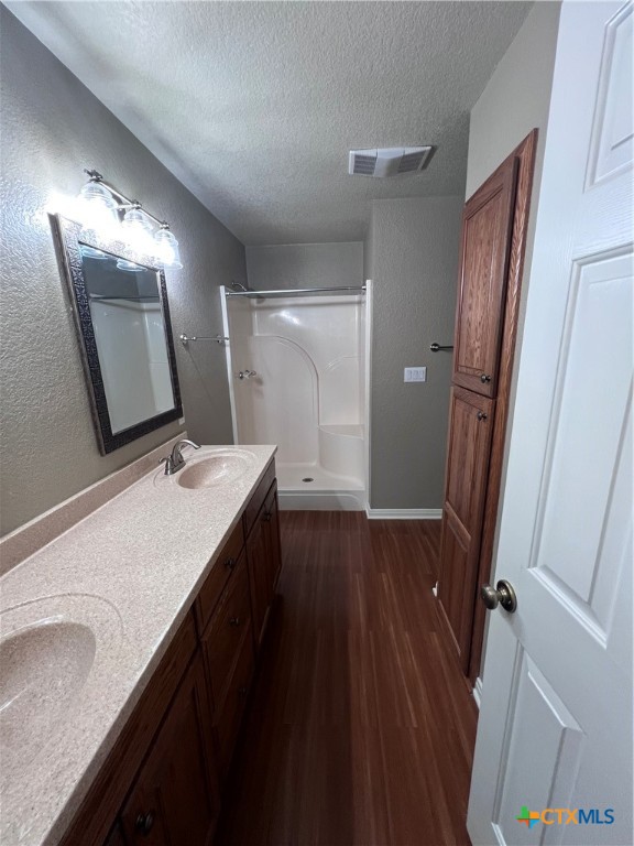 1241 Rapids Road New Braunfels, TX 78130 - Photo 19 of 27 a bathroom with a sink a mirror and a shower