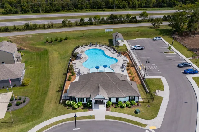 an aerial view of a highlighted house