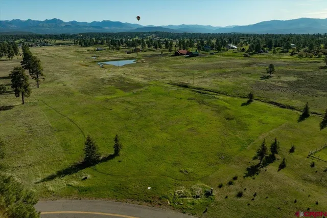a view of a lake with houses in the background