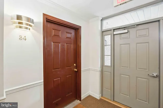 a view of elevator with hallway