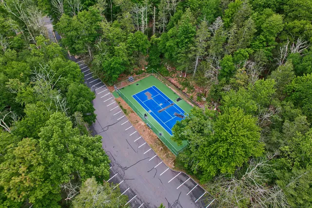 an aerial view of a house with a lake view