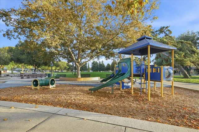 a view of a park with slide