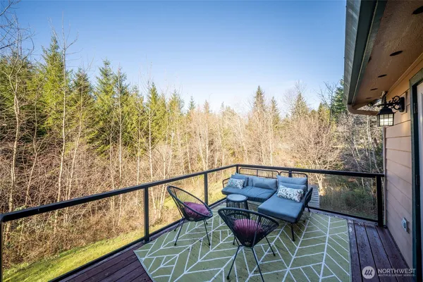 a view of a house with backyard and a small cabin