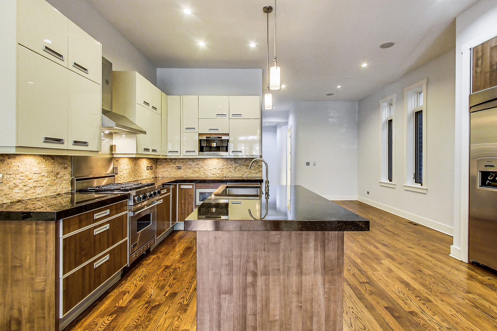 619 West Surf Street, Unit 1 Chicago, IL 60657 - Photo 12 of 36 a kitchen with stainless steel appliances granite countertop a stove a sink and a refrigerator